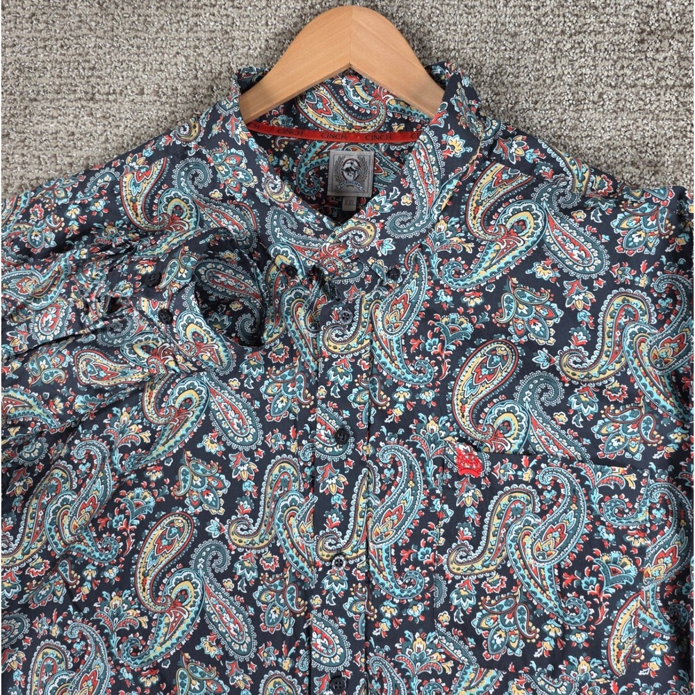 Cinch Mens XXL Long Sleeve Paisley Button Up Western Shirt Multicolor Cotton - Picture 2 of 7
